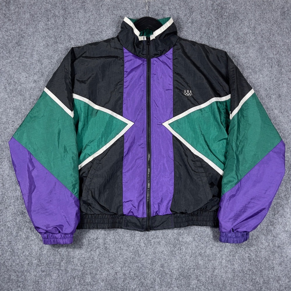 Vintage USA Olympic Track Jacket Mens M Multi Colorblock JCPenney 90s Zip Up
